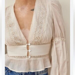 Reformation Cream Embroidered Blouse